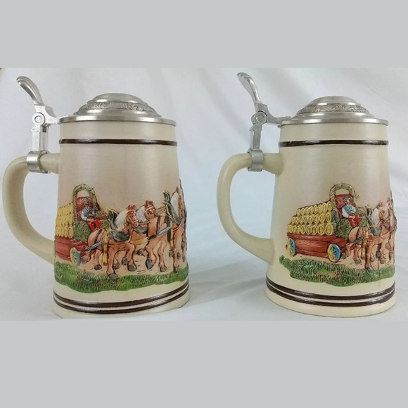 Pair Lidded German Beer Steins - Picture 2 of 8